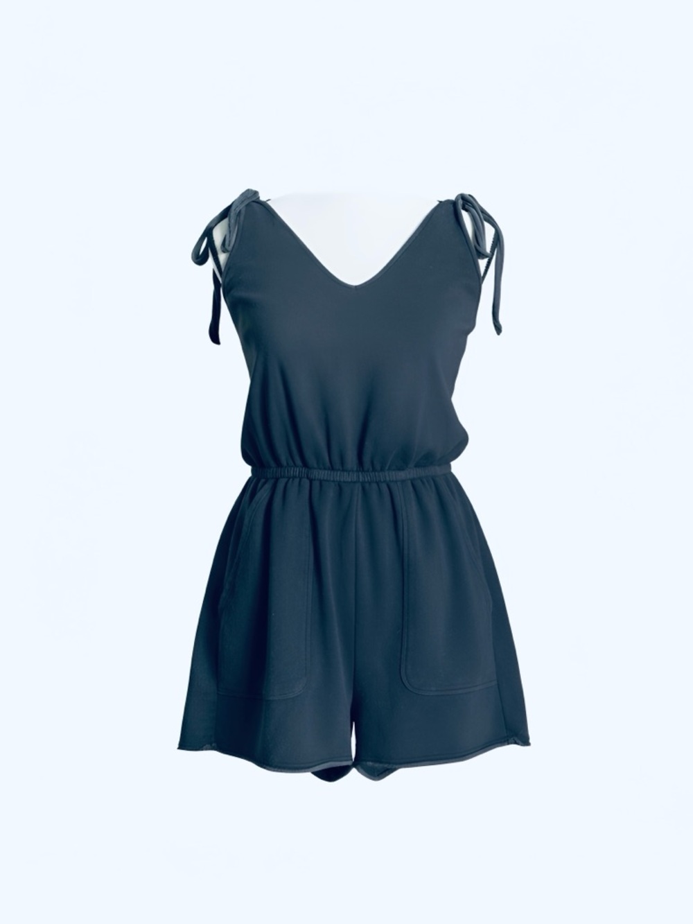 aerie Women’s Black Cotton Romper with Tie Shoulder Straps & Pockets - Small